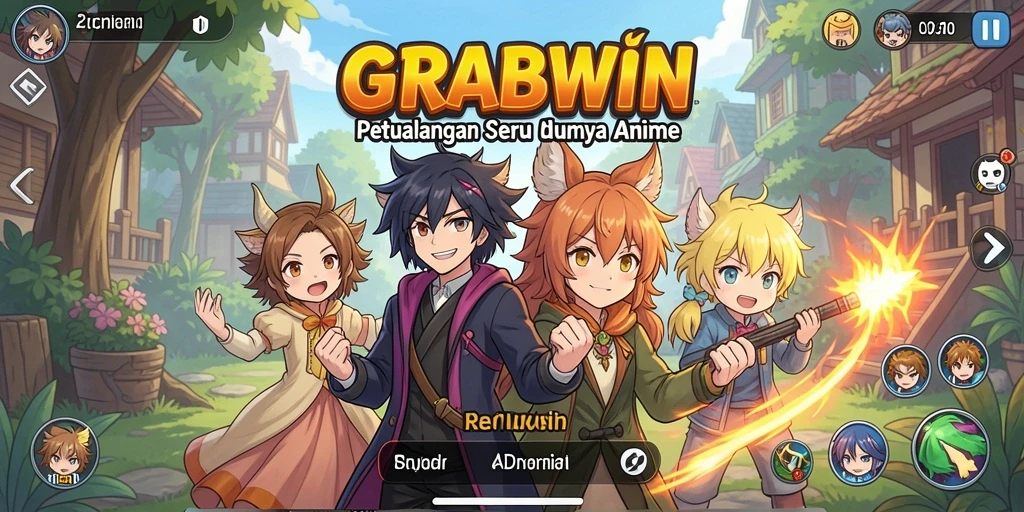 Screenshot gameplay <strong>GRABWIN</strong> menampilkan aksi seru dalam dunia anime yang penuh warna.