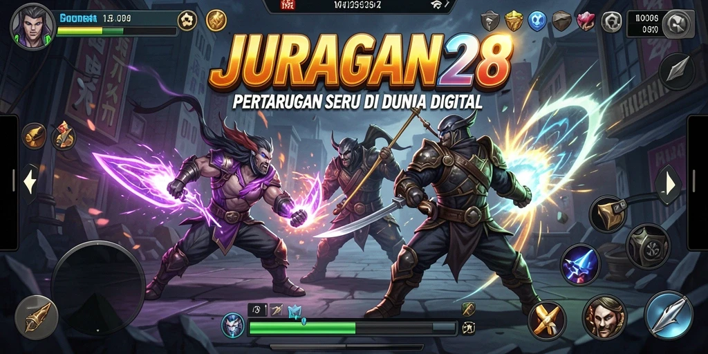 Tangkapan layar JURAGAN28 menampilkan karakter dalam aksi bertarung.