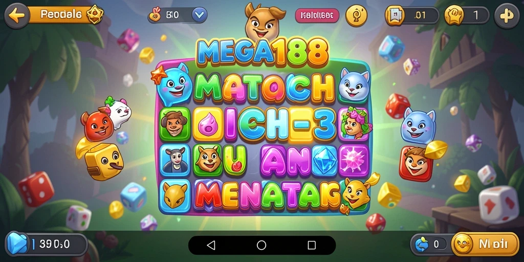 Tampilan gameplay MEGA188 yang penuh warna dan menantang.