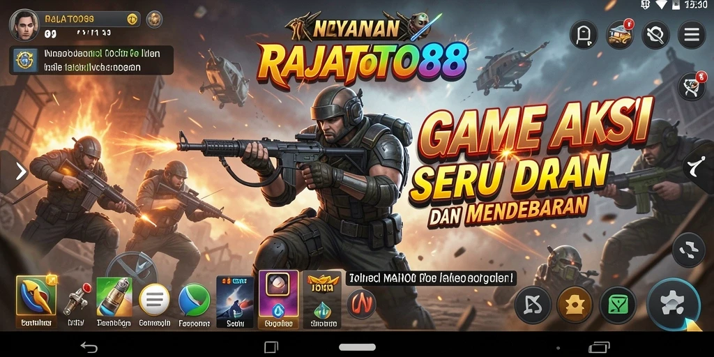 Tampilan menegangkan gameplay RAJATOTO88 dengan karakter yang beraksi.