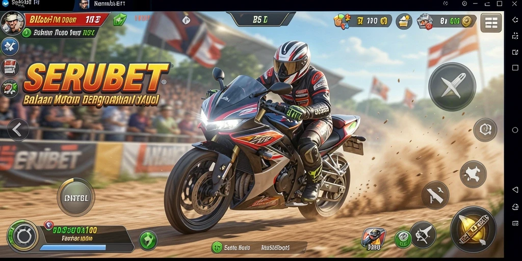 Tampilan gameplay SERUBET yang mendebarkan di trek balap motor.