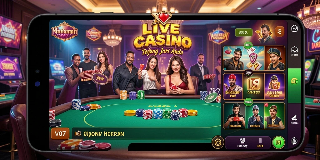 Screenshot V07 menampilkan dealer profesional dalam game Live Casino.