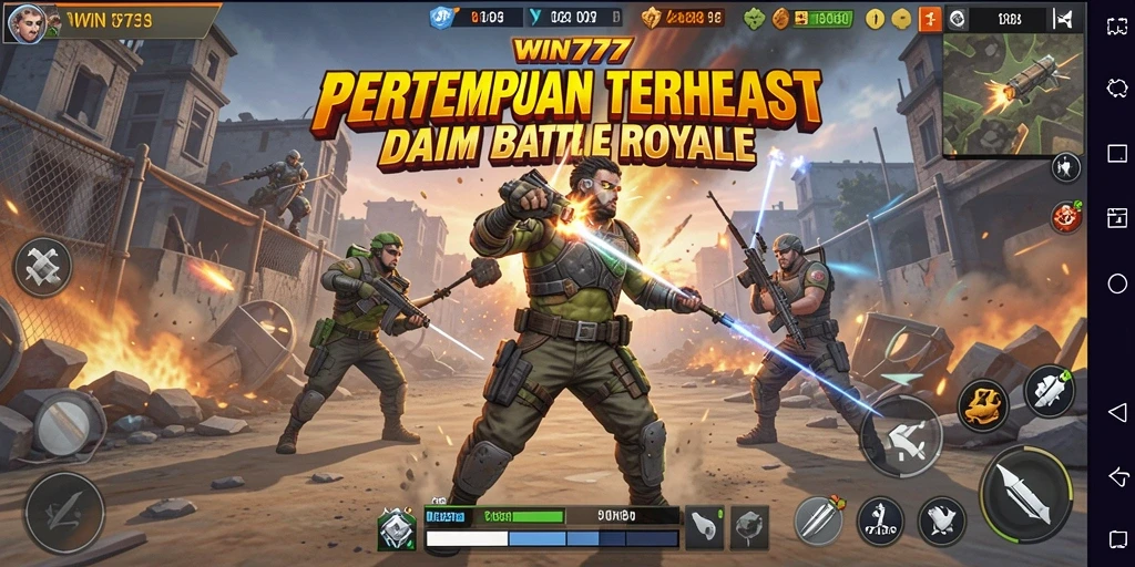 Tangkapan layar gameplay WIN777 yang menampilkan aksi Battle Royale yang seru.