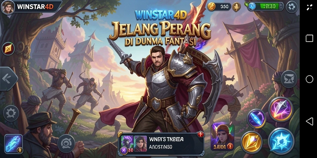 Tangkapan layar utama WINSTAR4D menampilkan aksi pertempuran menggembirakan dalam dunia fantasi.